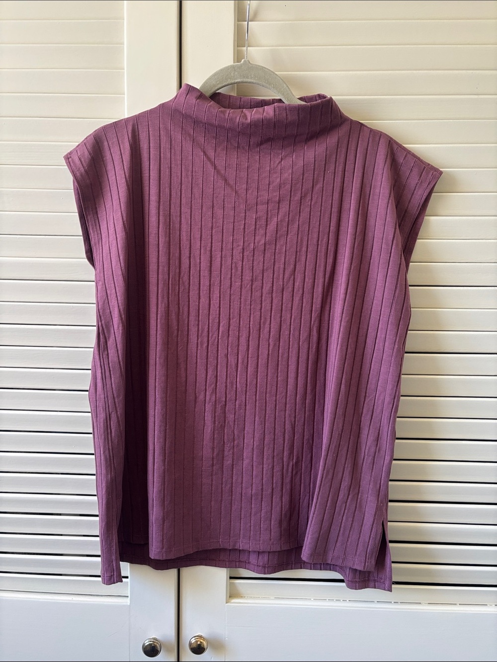 Eileen Fisher Ribbed Mock Neck Sleeveless Top - Plum